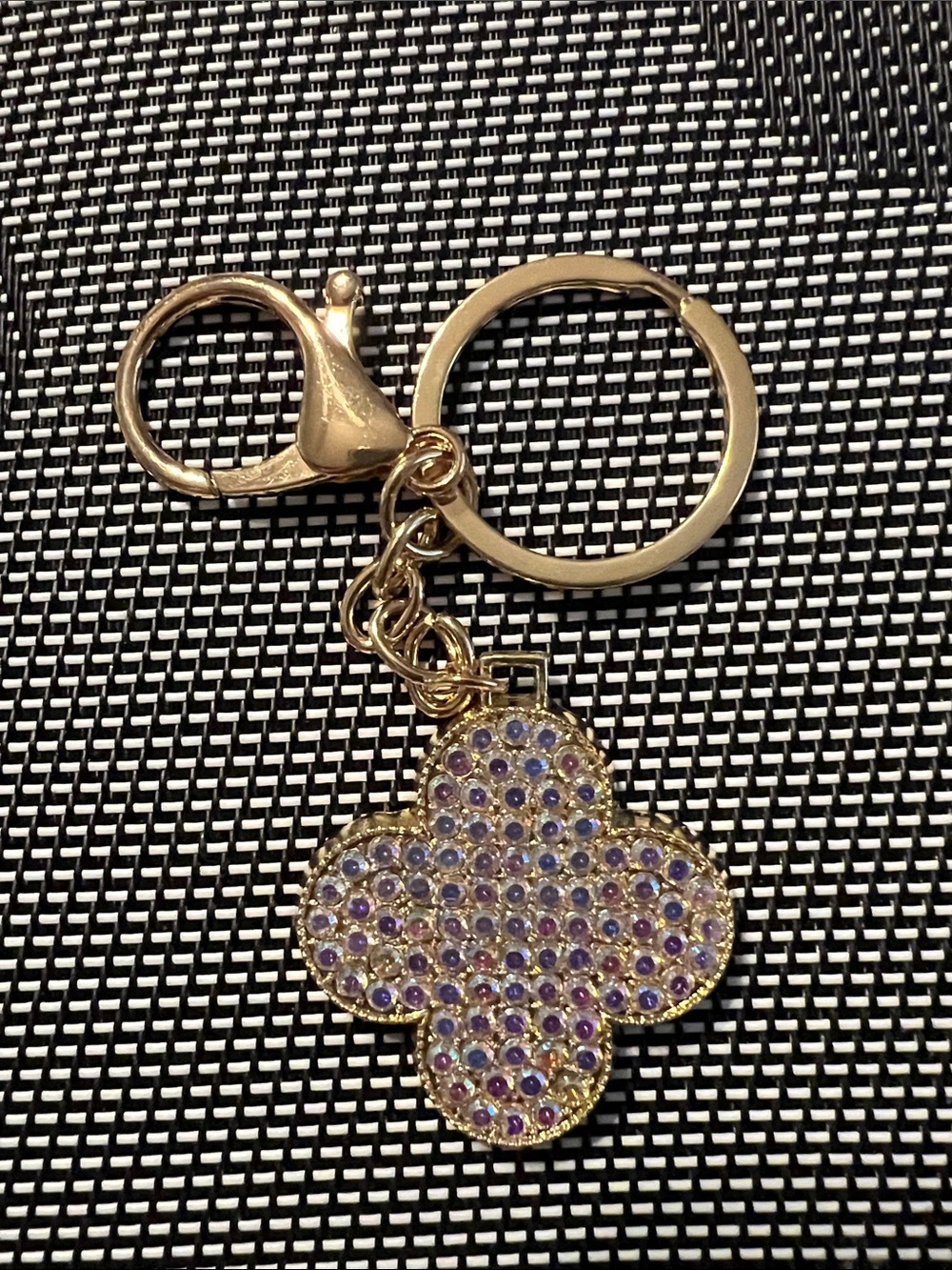 Crystal Pavé Clover Keychain - Gold Tone with Iridescent Stones
